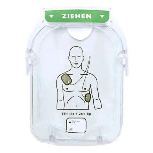 Alt-Text (Deutsch):  
Philips AED Elektroden für Erwachsene, kompatibel mit Defibrillatoren.