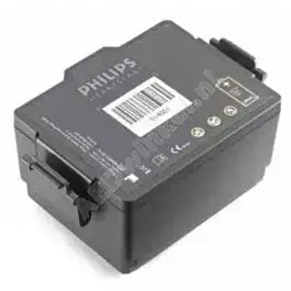 Dieses Bild zeigt einen Philips Lithium-Ionen-Akku, der als Zubehör für medizinische oder elektronische Geräte dient. Die Beschriftung auf dem Akku weist auf die MarkePhilips" und technische Spezifikationen hin. 