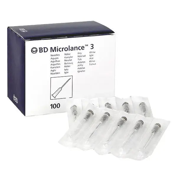 BD Microlance 3 Kanülen 23 G x 1 1/4 Länge 30 mm blau, Verpackung mit 100 Stück und einzeln verpackten Nadeln für Injektionen.