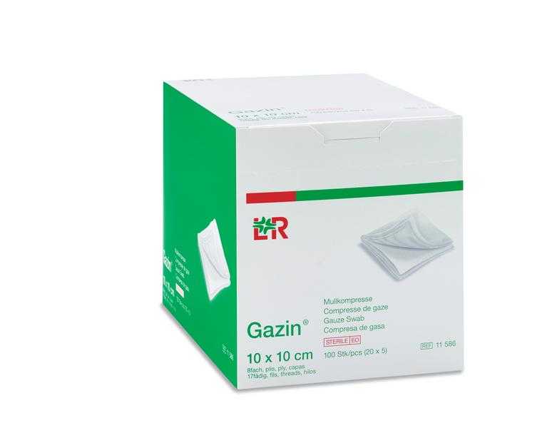Gazin Mullkompresse steril 10 x 10 cm in Großpackung, ideal für medizinische Einrichtungen und Verbandstoffbedarf.