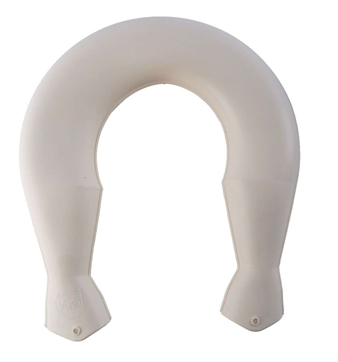 Weiße ergonomische Nackenwärmflasche ohne Hülle, speziell für den Nackenbereich entwickelt. Hochwertiges Gummi für langanhaltende Wärmeleistung.
