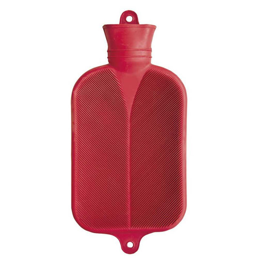 Rote Wärmflasche mit Naturgummi, 2 Liter, Doppellamelle für Wärmetherapie bei Verspannungen. Ideal für sanfte Wärmebehandlungen zu Hause.