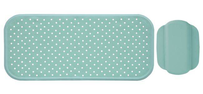 Rutschfeste Badewannenmatte & Nackenpolster im Set 76x34cm in Mint-Grün. Komfortables und sicheres Badezubehör mit Saugnäpfen.