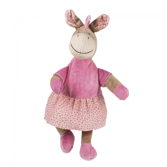 Wärmflasche 0,8 Liter als Plüschtier-Schnuffeltier in Form einer Giraffe mit rosa Kleid und weichem Material.