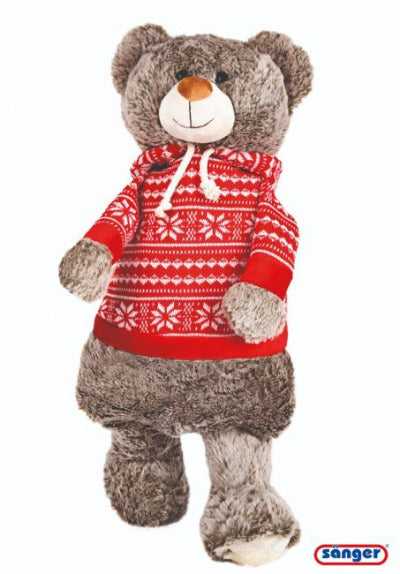 Wärmflasche Plüschtier 0,8 Liter - Bär Theo mit rotem Norwegerpulli von Sänger. Kuscheliges Wärmekissen für Kinder und Erwachsene.