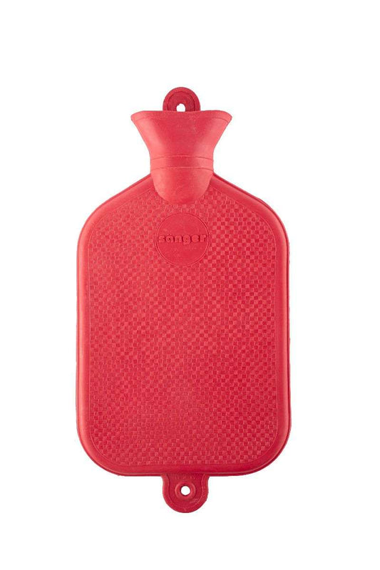 Rote Wärmflasche Naturgummi 2,5 Liter mit strukturierter Oberfläche – Top Qualität Herstellung für sichere Wärmetherapie im Gesundheitsbereich.