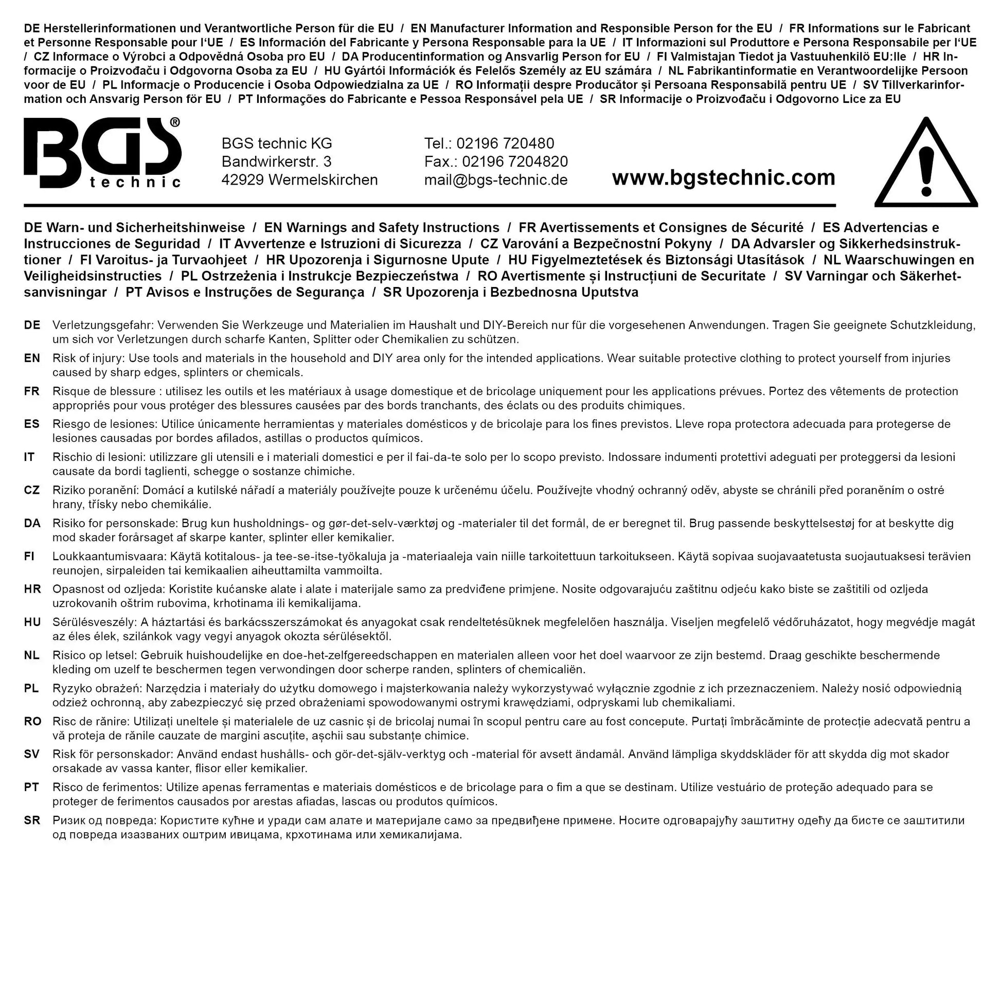 Etikett mit Herstellerinformationen für Heizlüfter elektrisch 2 kW BGS. CE-Kennzeichnung und Sicherheitshinweise enthalten.