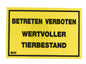 Warnschild Betreten verboten - Tierbestand schützen in Gelb mit schwarzer Aufschrift. Ideal für Stallungen und Tierhaltungsbereiche.