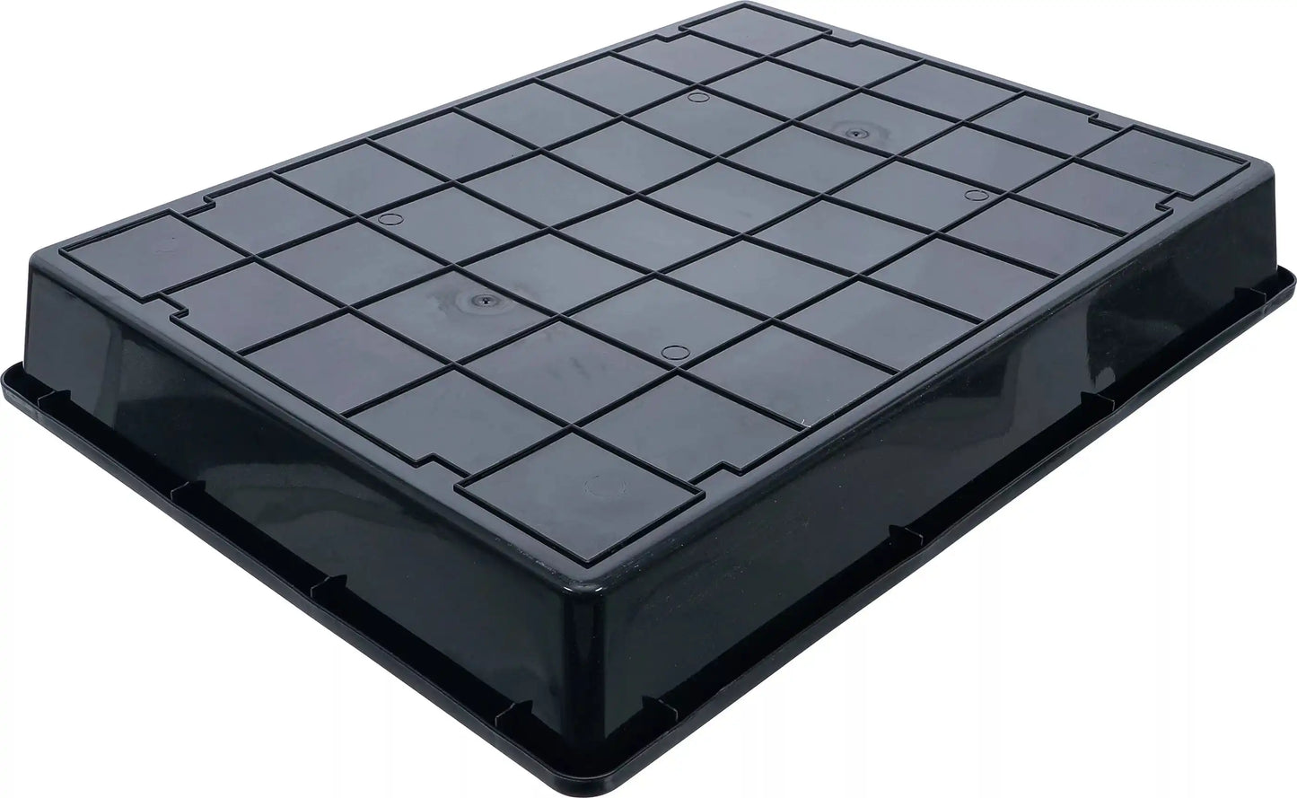 Unterseite der BGS Auffangwanne 18 l mit stabiler Riffelstruktur für rutschfesten Stand bei Ölwechsel und Reparaturarbeiten.