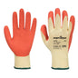 Grip Latex-Handschuh A100 Portwest in Orange mit beigem Träger, bietet sicheren Griff bei Arbeiten mit Chemikalien und Maschinen.