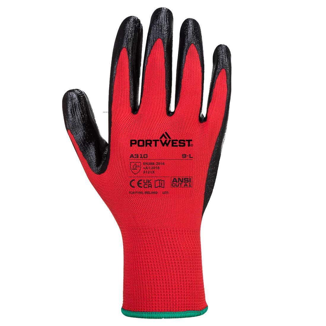 Portwest Flexo Grip Nitril Handschuh A310 in Größe 9/L, CE-zertifiziert, mit atmungsaktivem Trägermaterial für präzise Passform bei Montagearbeiten.