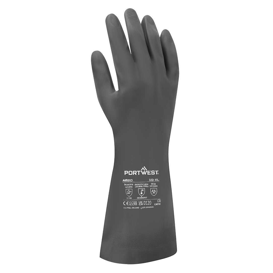 Einzelner Chemikalienschutzhandschuh PVC A881 in Schwarz, CE-zertifiziert, ideal für den Einsatz mit Chemikalien, Größe 10 XL.