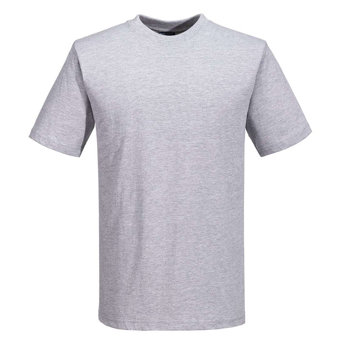 Vorderansicht des grauen T-Shirt Turin Premium B195 Portwest aus 100 % Baumwolle (195 g/m²), bequem und strapazierfähig für den Arbeitsalltag.