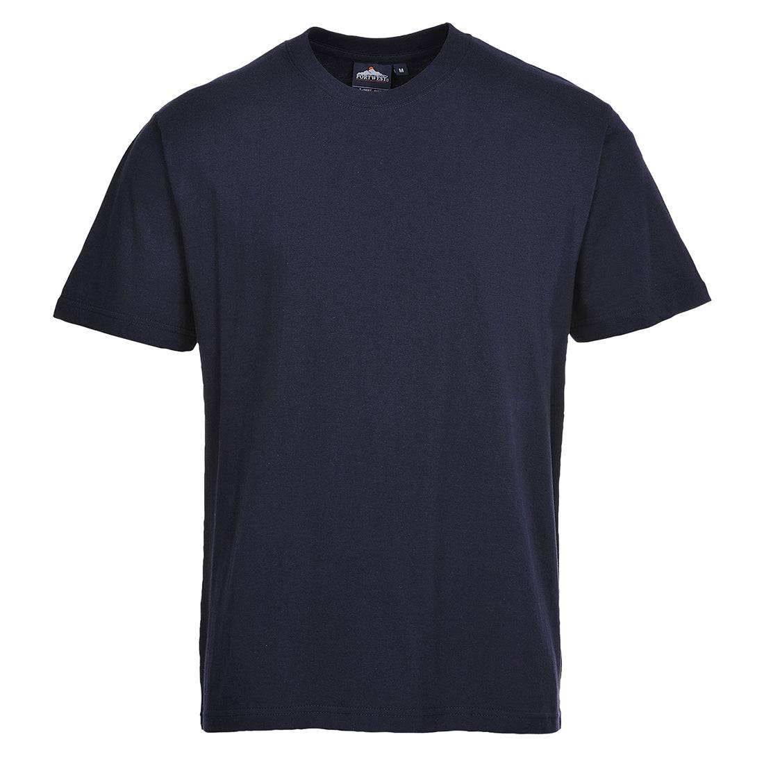 T-Shirt Turin Premium B195 Portwest in Dunkelblau aus 100 % Baumwolle (195 g/m²), ideal für Arbeitskleidung im täglichen Einsatz.