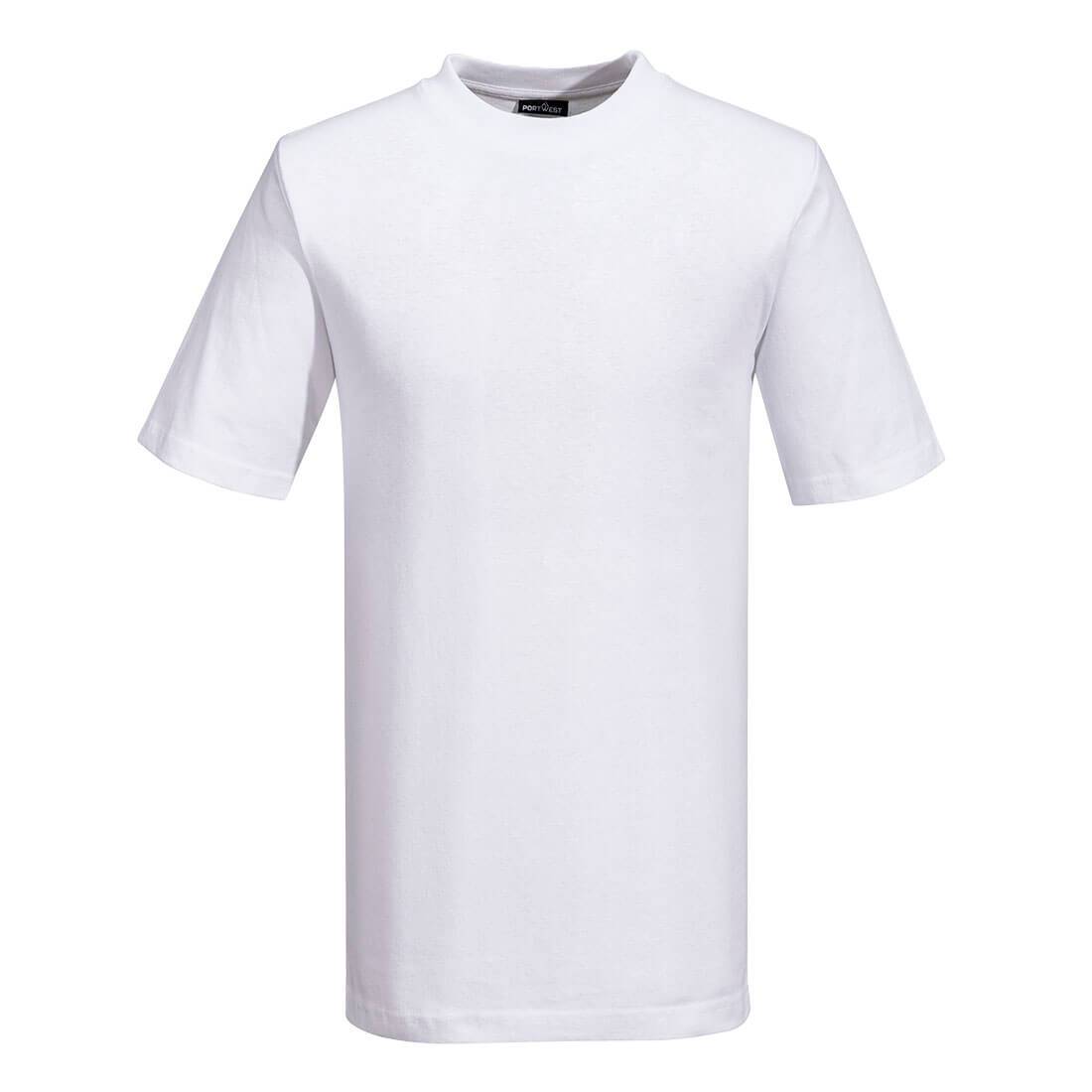 Weißes T-Shirt Turin Premium B195 Portwest aus 100 % Baumwolle (195 g/m²), klassisches Design für vielseitige Einsatzbereiche im Beruf.