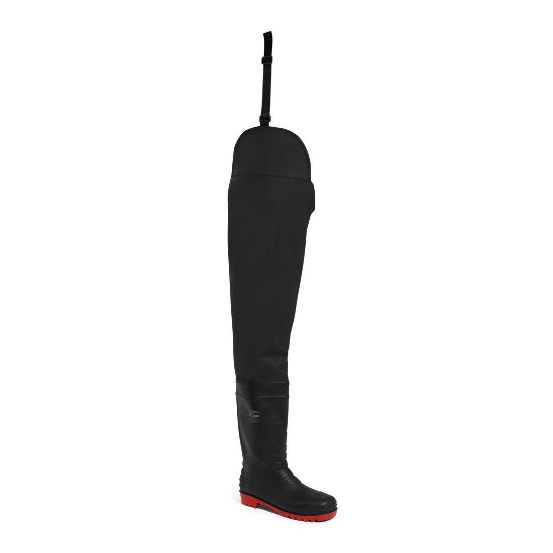 Portwest Sicherheits-Watstiefel S5 mit Stahlkappe und roter Sohle, wasserdicht und kniehoch für Arbeitsschutz in nassen Umgebungen.