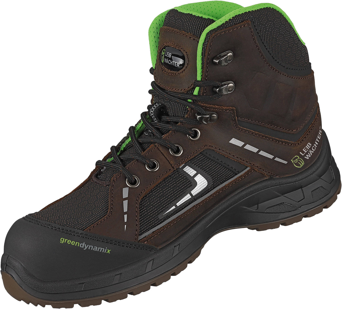 Leibwächter L6315 Bremen Sicherheitsschuh-Stiefel niedrig mit grünem Innenfutter, ideal für Arbeitsschutz im industriellen Bereich.