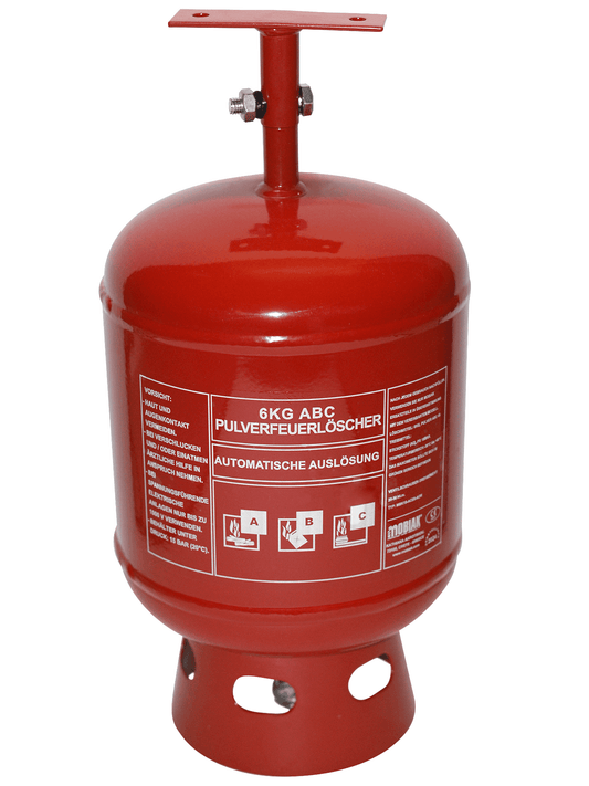 Automatik Pulver Feuerlöscher 68°C mit Deckenhalterung, 6 kg ABC-Pulver, ideal für Brandklassen A, B, C in Haus und Garten.
