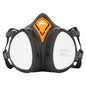 Halbmaske Gebrauchsfertig P441 - ABEK1P3 Portwest Schwarz mit zwei weißen Filtern und verstellbaren Bändern für professionellen Atemschutz.