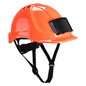 Portwest Endurance Helm mit Ausweishalter PB55 in Orange mit verstellbarem Kinnriemen. Ideal für Baustellen und industrielle Sicherheit.