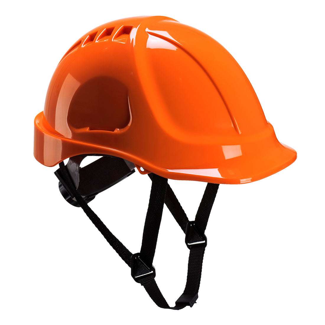 Oranger Portwest PS54 Endurance Schutzhelm mit ABS-Schale und Kinnriemen, ideal für elektrische Anwendungen im Arbeitsschutz.