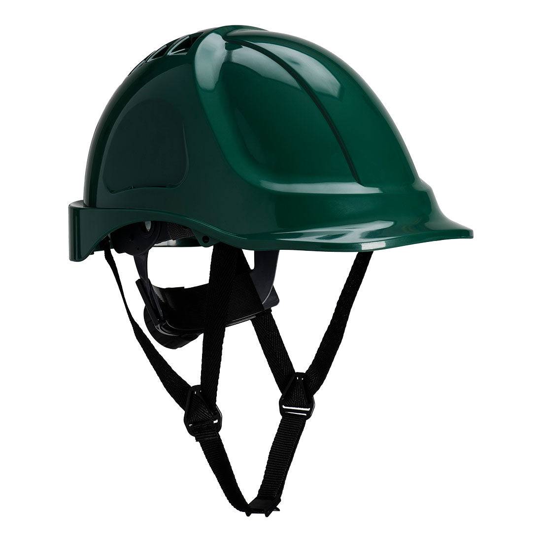 Kaufen Sie Schutzhelm Endurance PS55 Portwest in Dunkelgrün mit verstellbarem Kinnriemen und stoßfester ABS-Schale.