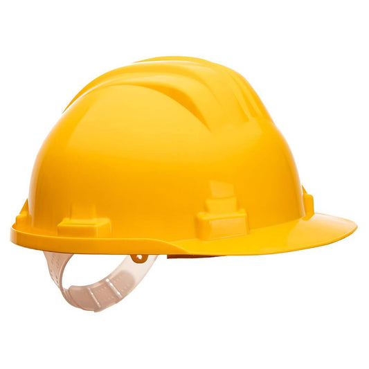 Gelber Arbeitssicherheits-Helm PS61 Portwest nach EN 397 Norm. Robuster Schutzhelm für Baustellen und Industrieeinsätze.