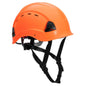 Endurance Kletterhelm PS53 in Orange für Bergsteiger Sicherheit, ideal für Höhenarbeit mit verstellbarem Kinnriemen und Belüftungsschlitzen.