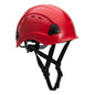 Endurance Kletterhelm PS53 in Rot für Bergsteiger Sicherheit, professioneller Schutzhelm für Klettereinsätze mit verstellbarem Tragesystem.