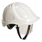 Weißer Portwest Endurance Plus Visierhelm PW54 mit integriertem Gesichtsschutz für industrielle Sicherheitsanwendungen.
