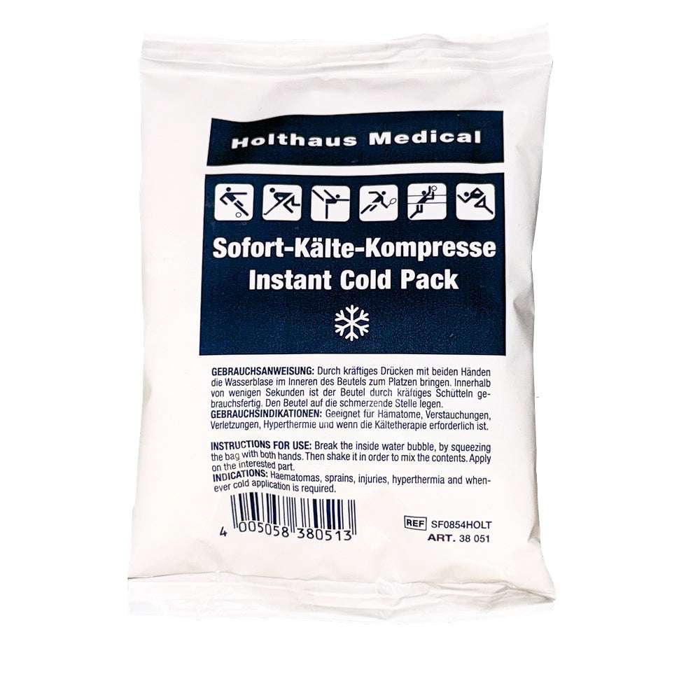 Sofort-Kältekompresse Holthaus 8 x 13 cm für schnelle Kühlung bei Verletzungen, ideal für Erste Hilfe und Notfallversorgung unterwegs.