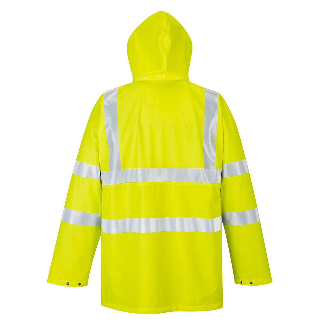 Regenjacke Ultra Warnschutz S491 - Sealtex™ Portwest Gelb mit reflektierenden Streifen auf Rücken und Ärmeln für maximale Sichtbarkeit bei Regen.