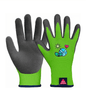 Kinderhandschuh Kids 3 Gr. 03 aus 13 Gauge Polyester mit Latexschaum-Beschichtung und buntem Baggermotiv, ideal für Arbeitsschutz im Garten.