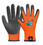 Kinderhandschuh Kids 5 Gr. 05 in Orange mit grauer Innenfläche und Umweltmotiv, ideal für Kinder von 9–12 Jahren im Arbeitsschutzbereich.