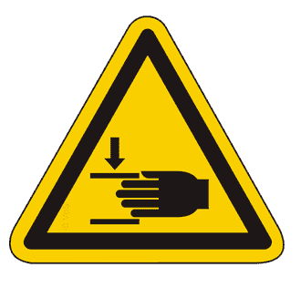 alt="Warnzeichen W024 Handverletzungen ISO 7010"
alt="Sicherheitszeichen Handverletzung Maschine Warnschild"