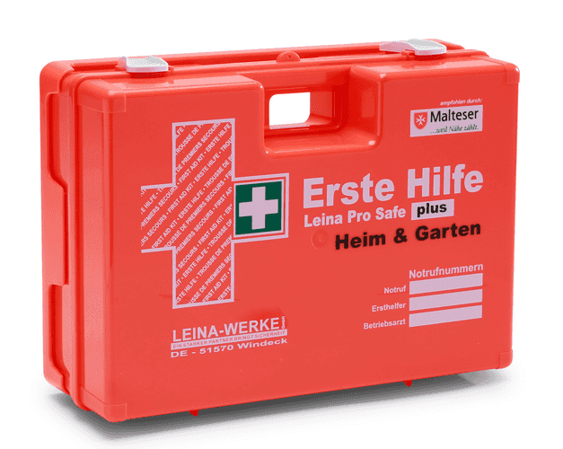 Erste Hilfe Verbandkoffer Leina-Werke Pro Safe plus für Heim & Garten, orange, nach DIN 13169, für private und gewerbliche Nutzung.