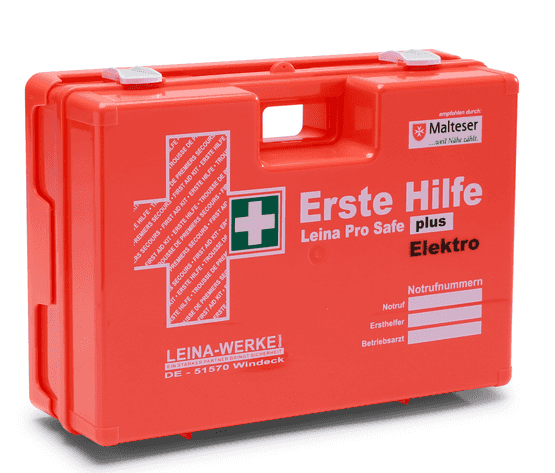 Erste Hilfe Verbandkoffer Leina-Werke Pro Safe plus für Elektro, orange, nach DIN 13169, für Elektroinstallationen und Werkstätten.