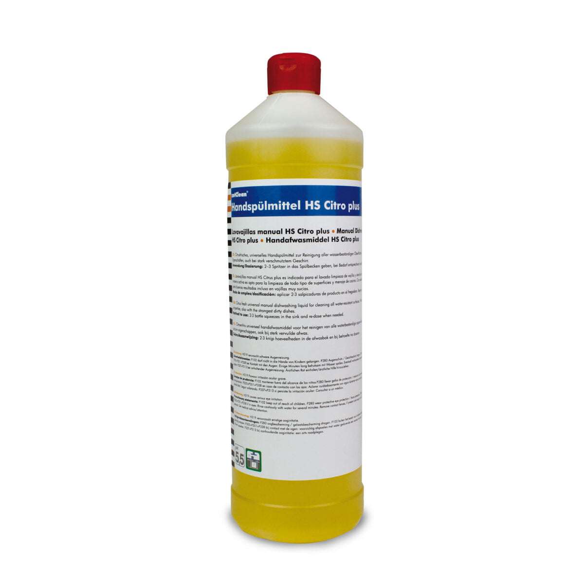 zetClean Handspülmittel HS citro - Hautschonend, Fettlösend in gelber Flüssigkeit mit rotem Deckel. Effektives Reinigungsmittel für Geschirr.