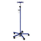 Blauer Infusionsständer ratiomed aus Stahl mit 4 Haken, höhenverstellbar, 5 Rollen, belastbar bis 2 kg pro Haken, ideal für Klinikbedarf.